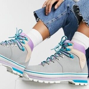 Timberland Size 8 New Euro Waterproof Retro Hiker Boot Grey Purple Turquoise